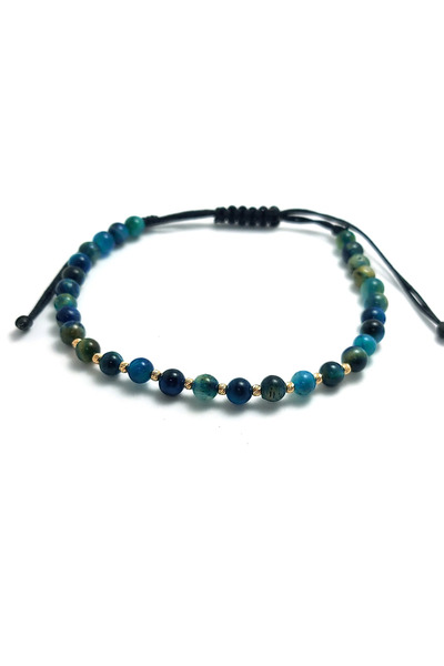 Bijolin Gold Bratara cu 10 bilute striate de 2mm din aur 14k si Ochi de Tigru Albastru