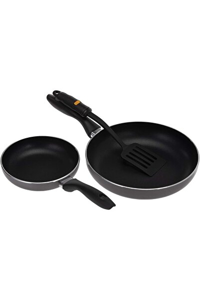 ROYALFORD 3 Pieces Fry Pan Set, Black, Stainless Steel/Nylon