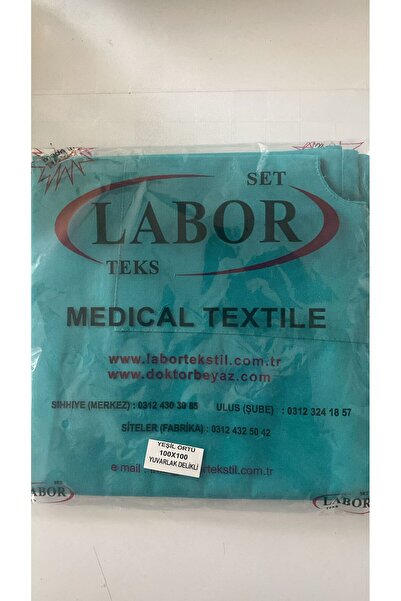 LABOR Ameliyat örtüsü(2ADET)(yeşil keten orta delikli yuvarlak)100cm*100cm