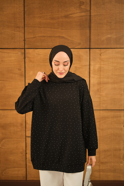 LOCCO Kadın Taş Detay Tunik Siyah