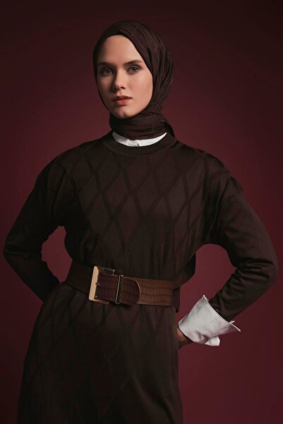 Armine TREND Baklava Patterned Knitwear Dress Brown 25Ytd957