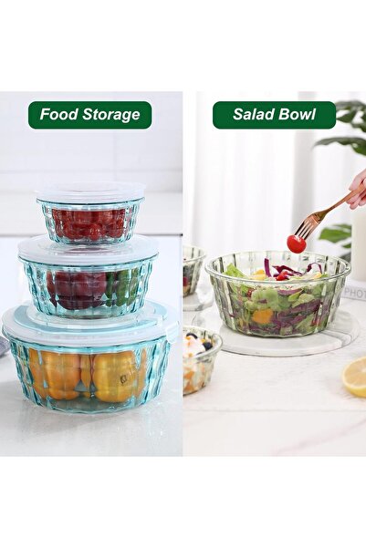 KASTWAVE Set of 3 Salad Bowls with Lids & Handles - BPA-Free Plastic Food Storage (Green)