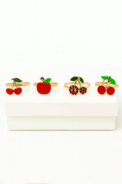 MakeWell 4 قطع من خواتم الأطفال القابلة للتعديل على شكل نجمة قوس قزح وكرز وفر...