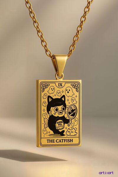 ArtinArt قلادة التاروت على شكل سمكة السلور |   قلادة من الفولاذ المقاوم للصدأ...