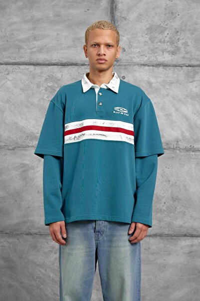 NOMARC Πράσινο μπλουζάκι με λαιμόκοψη πόλο με μανίκια με ένθετα μέρη, μεγάλου μεγέθους