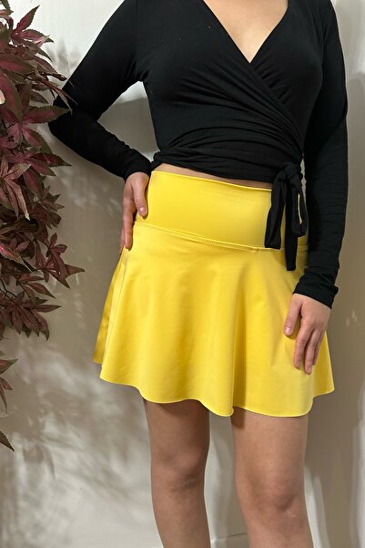 Nilmay mayo Sarı Spor Şort Etek Yüksek Bel Sporcu Ve Deniz Şortu