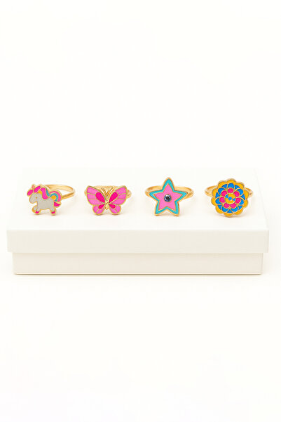 MakeWell Ayarlanabilir 4 Adet Yıldız Gökkuşağı Kiraz Çilek Unicorn Kalp Çocuk Yüzükleri