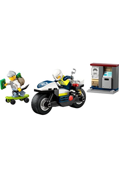 LEGO 60455 مطاردة دراجات نارية للشرطة - مجموعة لعب دراجات نارية لشرطة المدينة مع شخصيات صغيرة وماكينة صرف آلي و