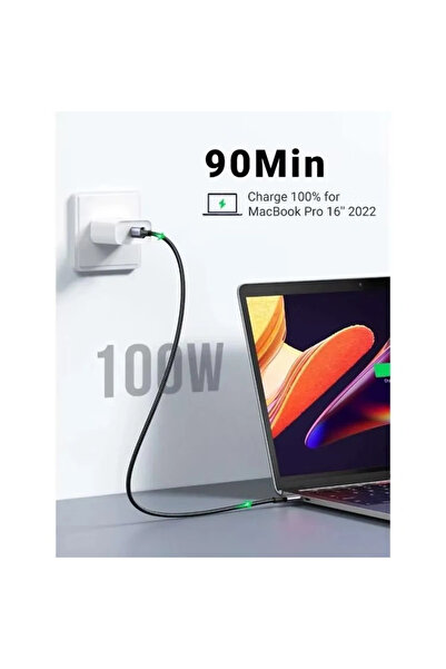 Ugreen USB-C 100W 5A QC PD Örgülü Hızlı Şarj Kablosu, 1 Metre, Beyaz, 35220