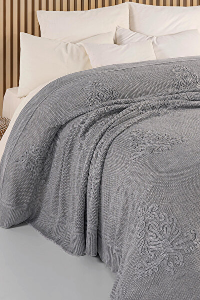WOOLHOME ÇİFT KİŞİLİK TRİKO NAKIŞLI YATAK ÖRTÜSÜ