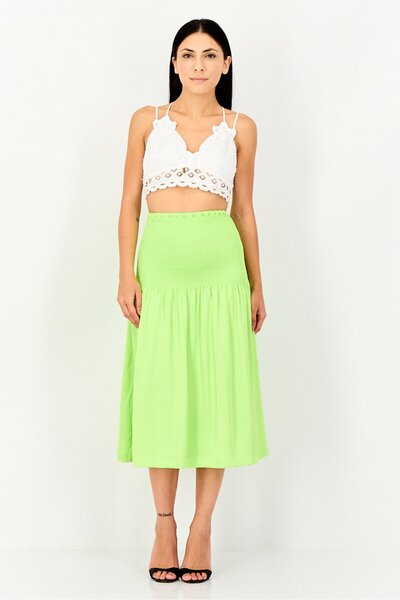 Kayfi Women Ruched Flared Skirt, Lime Green