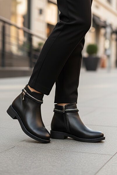 AYAKMOD Μαύρες γυναικείες μπότες με φλις εσωτερικά και φερμουάρ 325126 Z