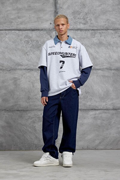 NOMARC Gray Speedhunters Printed Oversized Sweatshirt