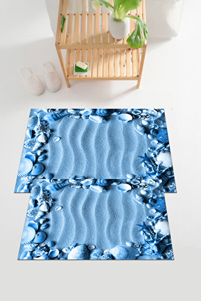 EVİMSEN Цифрово отпечатан, измиваем и неплъзгащ се комплект за баня с цветен ...