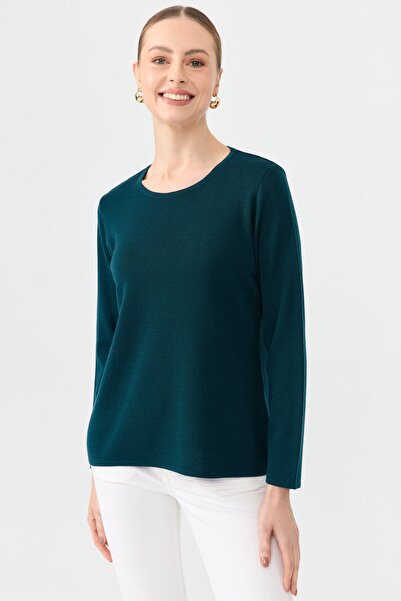 Desen Triko Γυναικεία μακρυμάνικη μπλούζα από μαλλί με λαιμόκοψη σε χρώμα βενζίνης