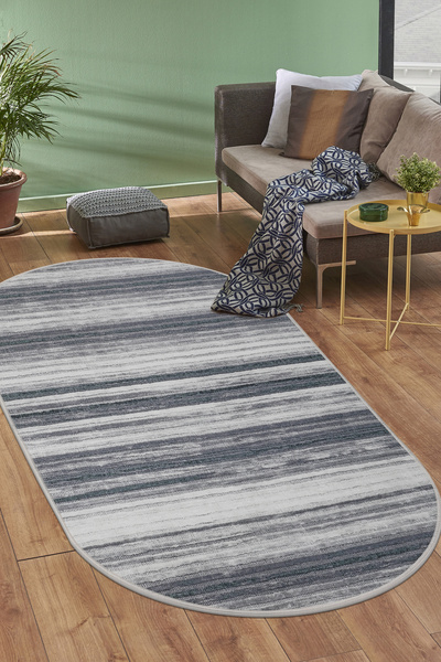 Dijidekor ДИГІТАЛЬНИЙ Овальний килим без ворсу 9026 МОДЕЛЬ СІРИЙ Змивний килимок 60x400