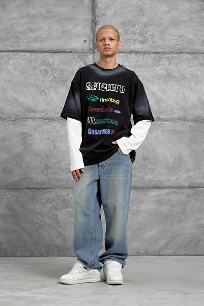 NOMARC Μαύρο φούτερ με μανίκια Sebizegva με τύπωμα τεμαχίων