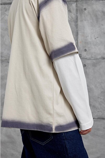 NOMARC Крем RESTART BASKILI KOLU PARCALI SWEATSHİRT