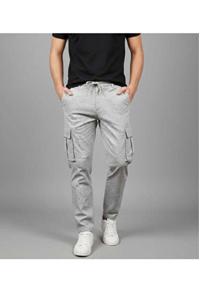 Naxun Light Grey Fleece Cargo Trousers for Men