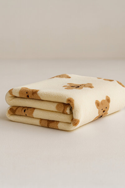 eradkids Premium Teddy Bear Detailed Cream Welsoft Baby Blanket / Lux Baby Gift