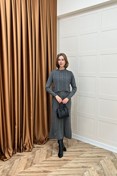 Stilife Φόρεμα Barles Διπλό Πλεκτό Γκρι