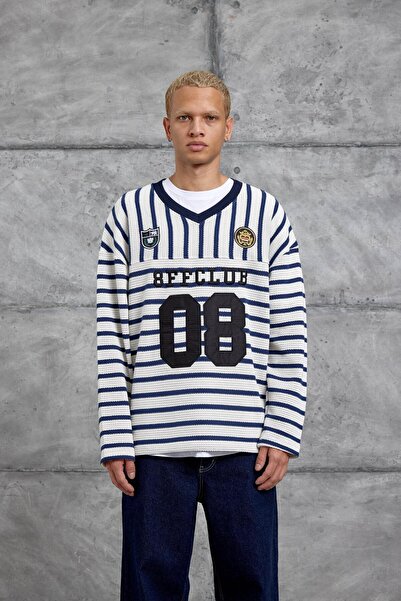 NOMARC Синій СВІТШОТ З СТРІЧКОЮ НА В-ВИРІЗУ