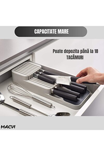 MACVI ® Drawer Knife Organizer, compact, safe, durable, ergonomic, stable, space-saving, white