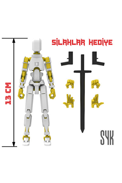SYK Design Robot 13 Dummy Beyaz Sarı Tüm Eklemleri Hareketli Aksiyon Figürü O...
