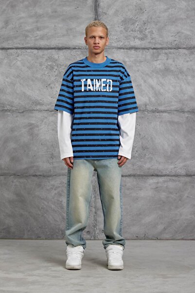 NOMARC Mânecă albastră cu imprimeu TAINED, cu piesă supradimensionat SWEA tricou