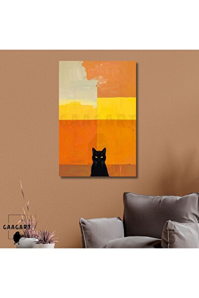 GAAGART Tekli Dikey Kanvas Tablo Soyut Sanatsal Turuncu ve Siyah Kedi