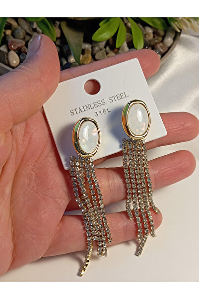 stainless steell أقراط فولاذية مرصعة بحجر الزركون وحجر الأوبال