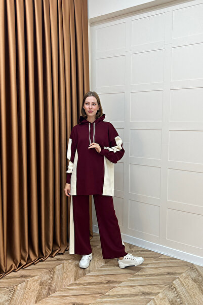 Stilife Σετ πλεκτών ενδυμάτων Lapis Striped με κουκούλα Claret Red