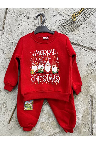 Beybisi Unisex Children's 3-Thread Fleece-Lined Printed Tracksuit Pajama Set with Toy Gift