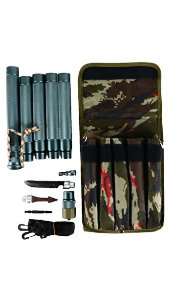 dalimag Telescopic cane with 5 segments, double hook, textile case, 3 pointed knives, grey, 93 cm -