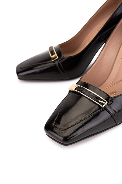 Tamer Tanca Women's Genuine Leather Brown Patent Leather Heeled Shoes