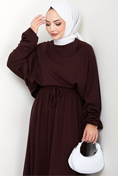 Bestenur Evsan Tunic Skirt Two-Piece Set 1650 - Brown