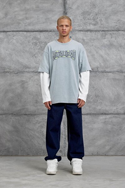 NOMARC Сірий METALHEAD СВІТШОТ З НАДРУКОМ НА РУКАВАХ