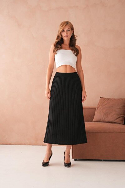 Işşıl 10574-Midi Length Stretchy Knit Pencil Skirt