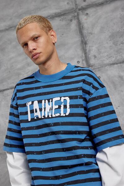 NOMARC Mânecă albastră cu imprimeu TAINED, cu piesă supradimensionat SWEA tricou