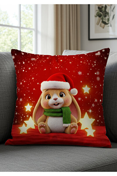 Pillow Home New Year Themed Set of 2 Rabbit Patterned Red Digital Print Throw Pillow Covers Decorative Pillowcases