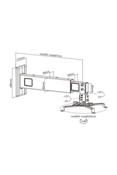 HAMOOD TV SA Heavy-Duty Short-Throw Wall-Mount Projector Bracket, Adjustable Tilt & 180° Rotation, HMD-950