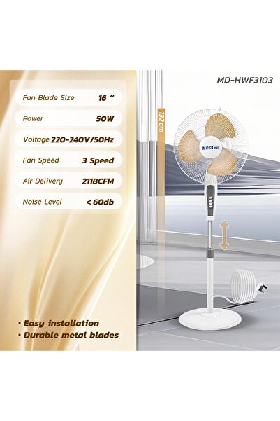 RADIOTRONICS 16-Inch Adjustable Stand Fan - 3-Speed, Oscillating, Height Adjustable