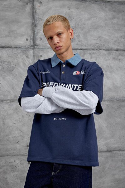 NOMARC Lacivert SPEEDHUNTERS BASKILI ОVERSİZE SWEATSHİRT