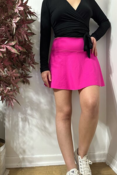 Nilmay mayo Pembe Spor Şort Etek Yüksek Bel Sporcu Ve Deniz Şortu