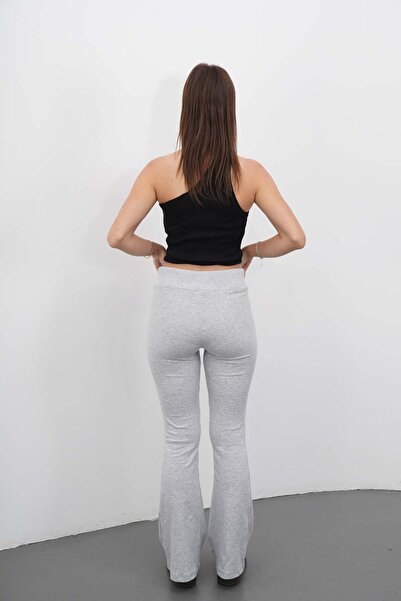 makarimato Women's Waist Shaping / Sculpting Flared Ribbed Fabric Elastic Waist Leggings Trousers