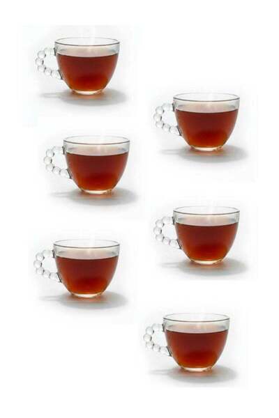 Premium Turkish Artistic Handle Glass Teacups – Set of 6, Heat-Resistant, 200ml Modern Elegance
