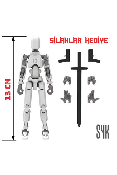 SYK Design Robot 13 Dummy Beyaz Gri Tüm Eklemleri Hareketli Aksiyon Figürü Oy...