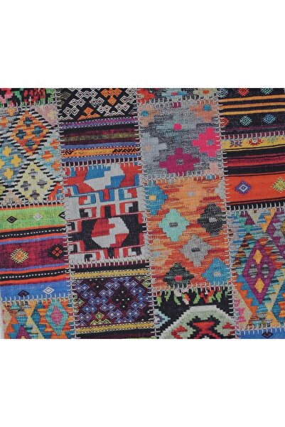 Dijidekor Digital Oval Fringed Carpet 9010 Model Multi-Color Erasable 100X250