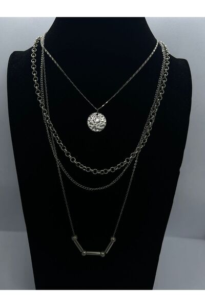 Bulut Takı Aksesuar 4'lü Kendinden Birleşik Gümüş Renk Bijuteri Kolye