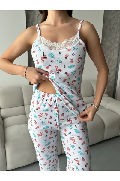 HATEX طقم بيجامة دانتيل بحزام حبل للنساء